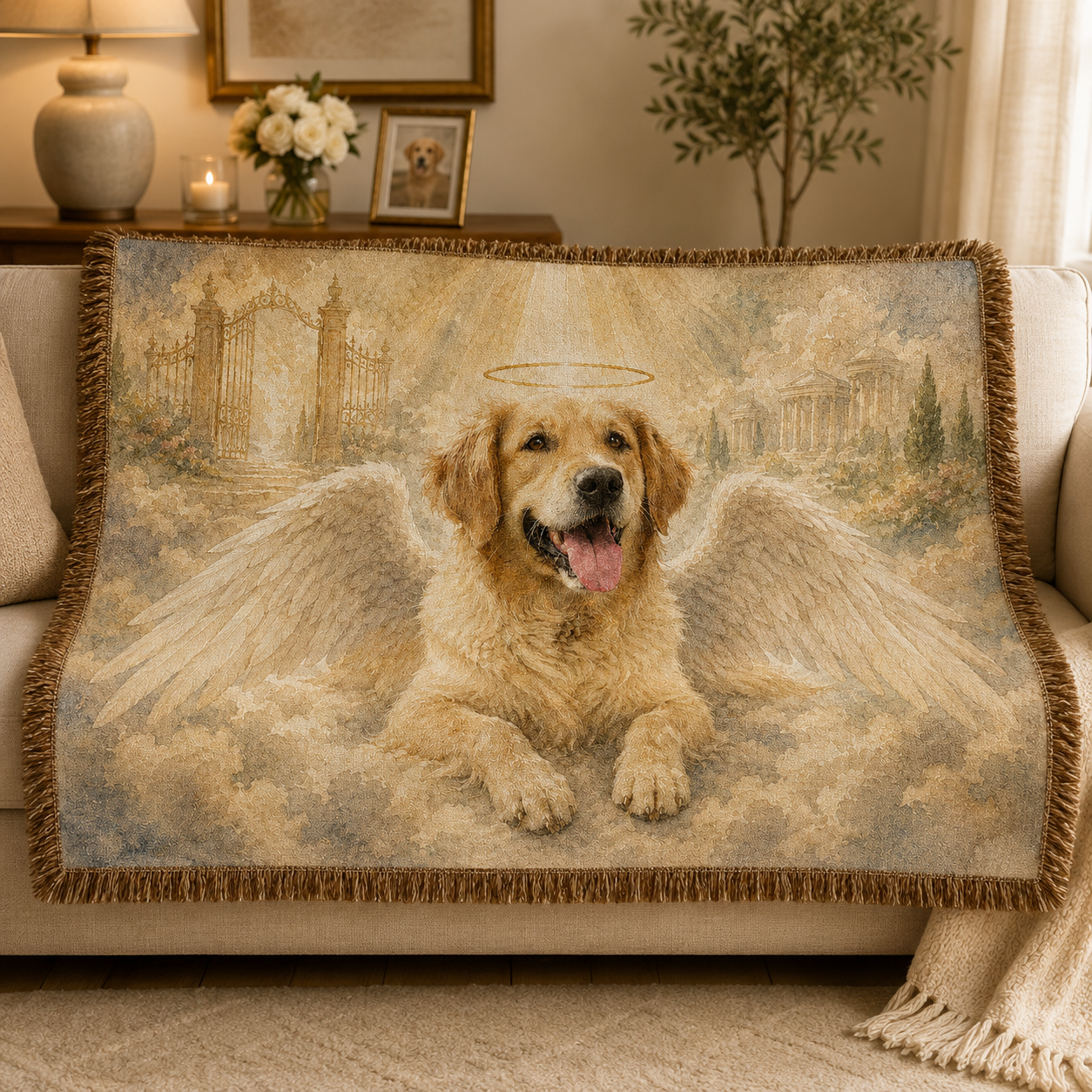 Custom Angel Pet Memorial Woven Blanket