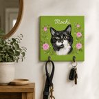 Custom Pet Portrait Dog Leash Holder – Vibrant Floral Frame Design