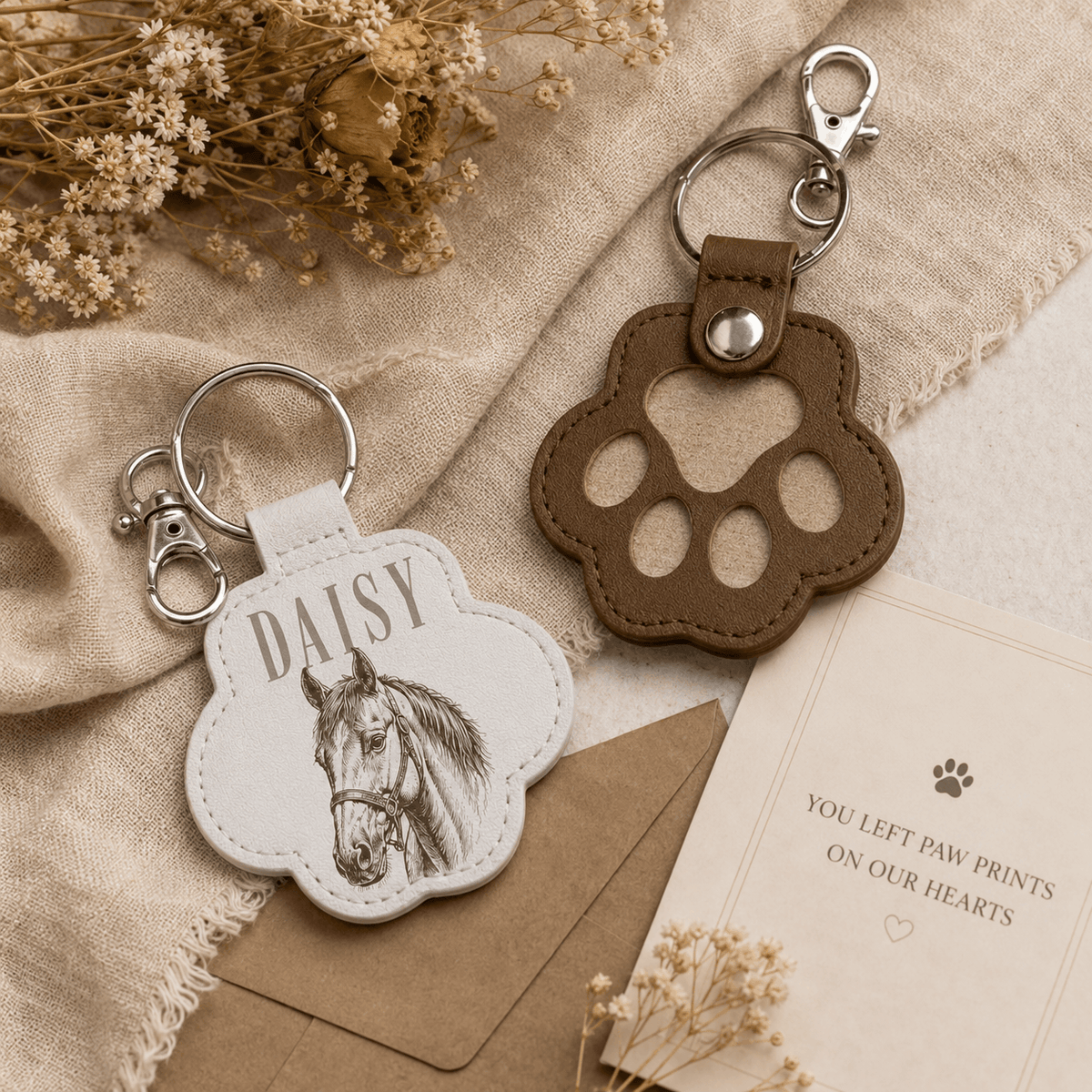 Personalized Pawprint Keychain - Custom Sketch Pet Portrait & Fur Keepsake