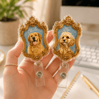 Badge Reel – Custom Pet Portrait Vintage Gold Frame Design