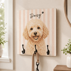 Custom Pet Portrait Dog Leash Holder – Personalized Wooden Hanger