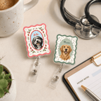 Badge Reel – Custom Pet Portrait Vintage Scalloped Rectangle Design