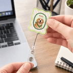 Badge Reel – Custom Pet Portrait Vintage Scalloped Frame Design