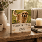 Custom Pet Memorial Wooden Block – "Forever Loved" Rustic Design