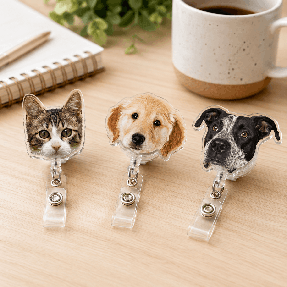 Badge Reel – Custom Pet Face Shape Acrylic Design