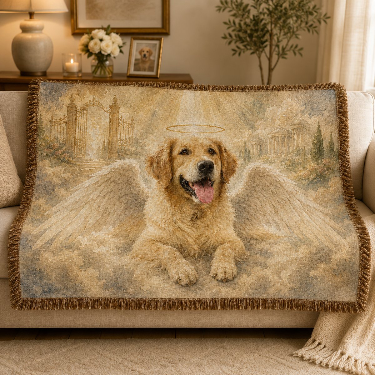 Custom Angel Pet Memorial Woven-Style Blanket - Personalized Pet in Heaven Throw