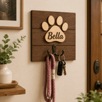 Custom Dog Leash Holder – Rustic Wooden Paw Print Design