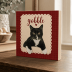 Custom Pet Portrait Wooden Block – Vintage Floral & Gingham Design