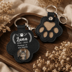 Pet Memorial Pawprint Keychain - Angel Wings Photo Insert & Custom Dates