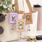 Badge Reel – Custom Pet Portrait Vintage Scalloped Rectangle Design
