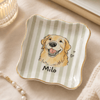 Custom Pet Portrait Ceramic Jewelry Dish – Sweet Pastel Stripes Design