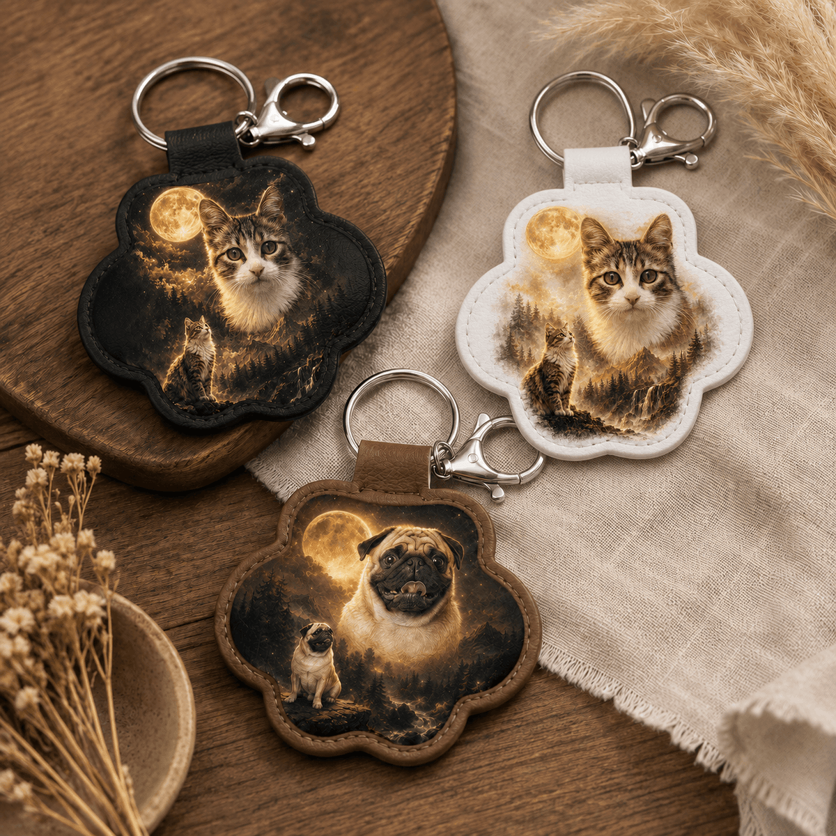 Custom Pet Memorial Keychain - Scenic Photo Blend & Fur Keepsake Gift