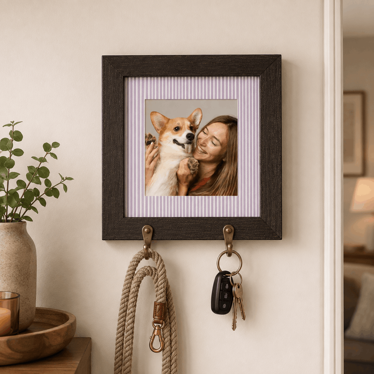 Custom Photo Dog Leash Holder – Faux Picture Frame Design