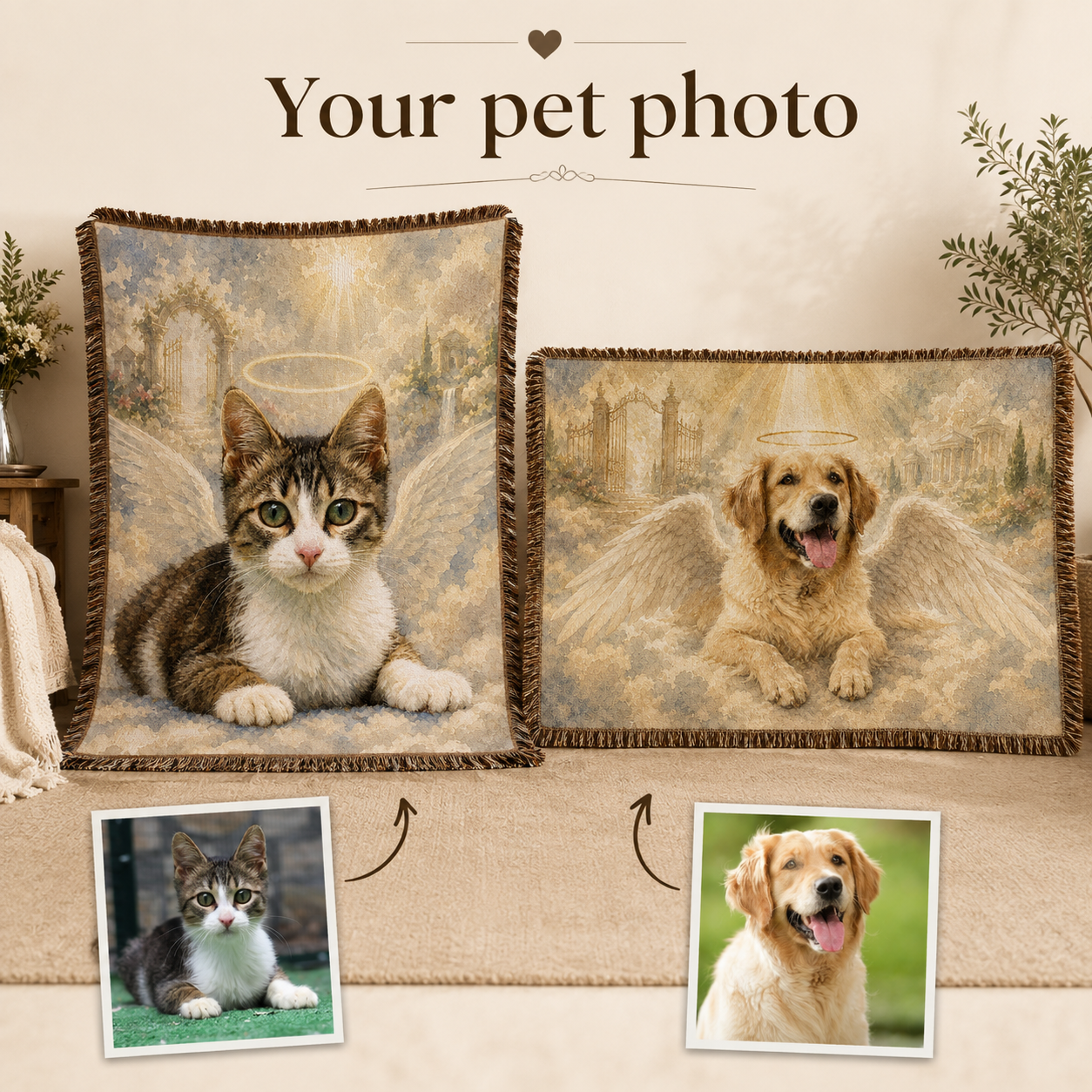 Custom Angel Pet Memorial Woven Blanket
