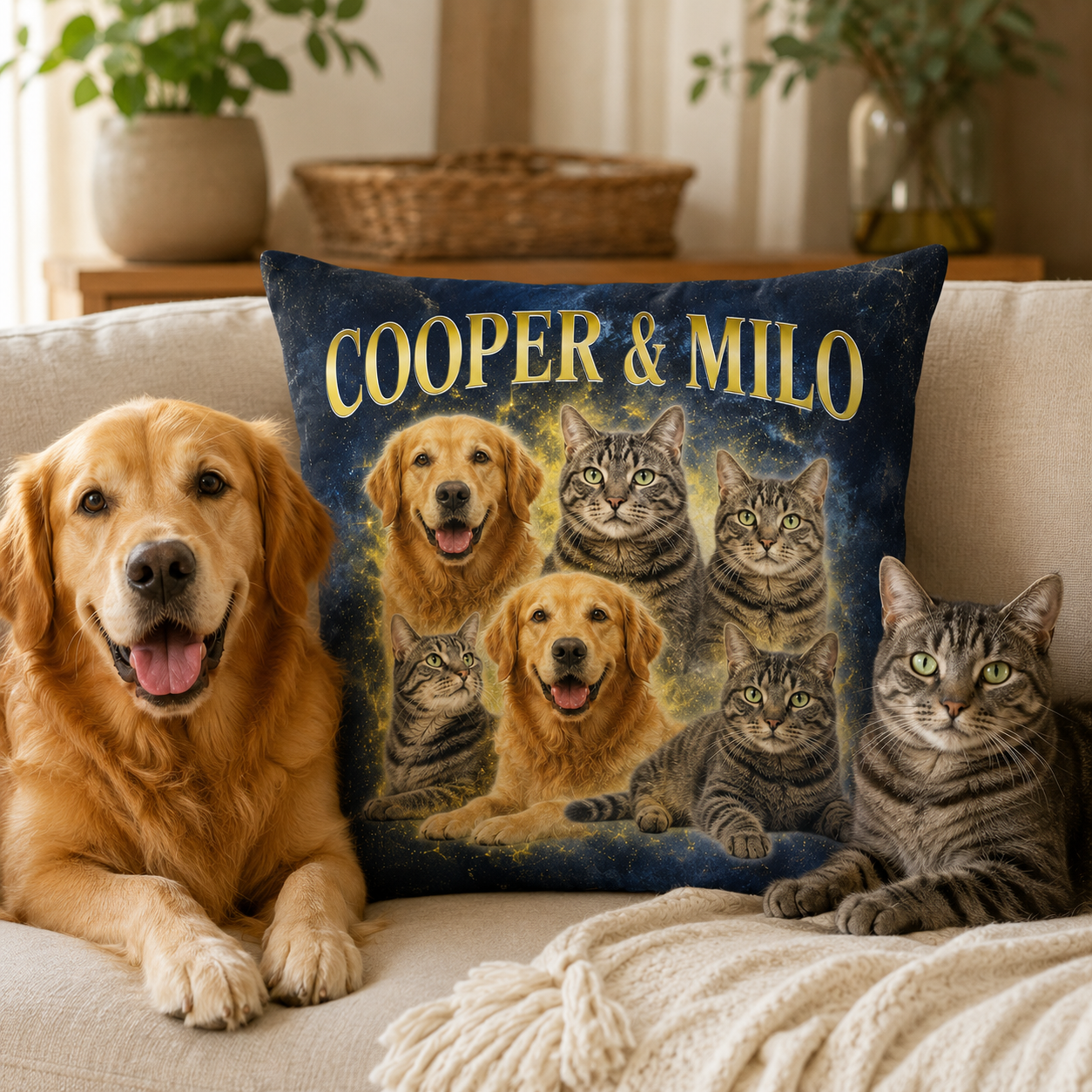 Personalized Bootleg Pet Photo Pillow – Custom Dog & Cat Collage