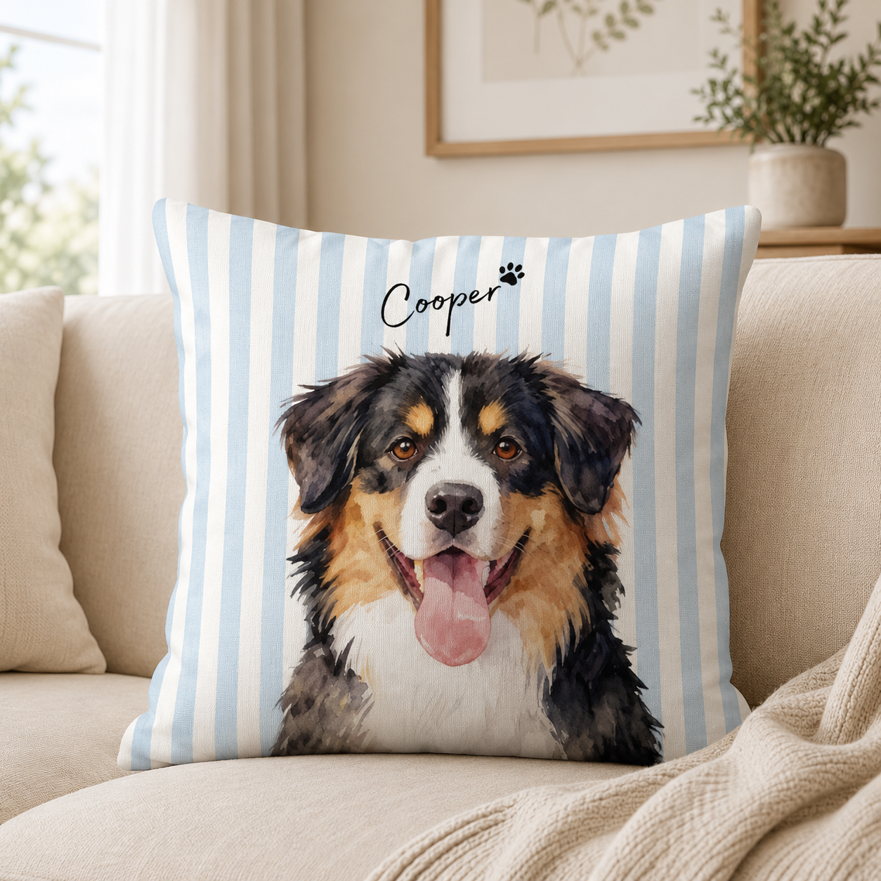 Custom Pet Portrait Pillow – Personalized Watercolor Dog & Cat Pillow
