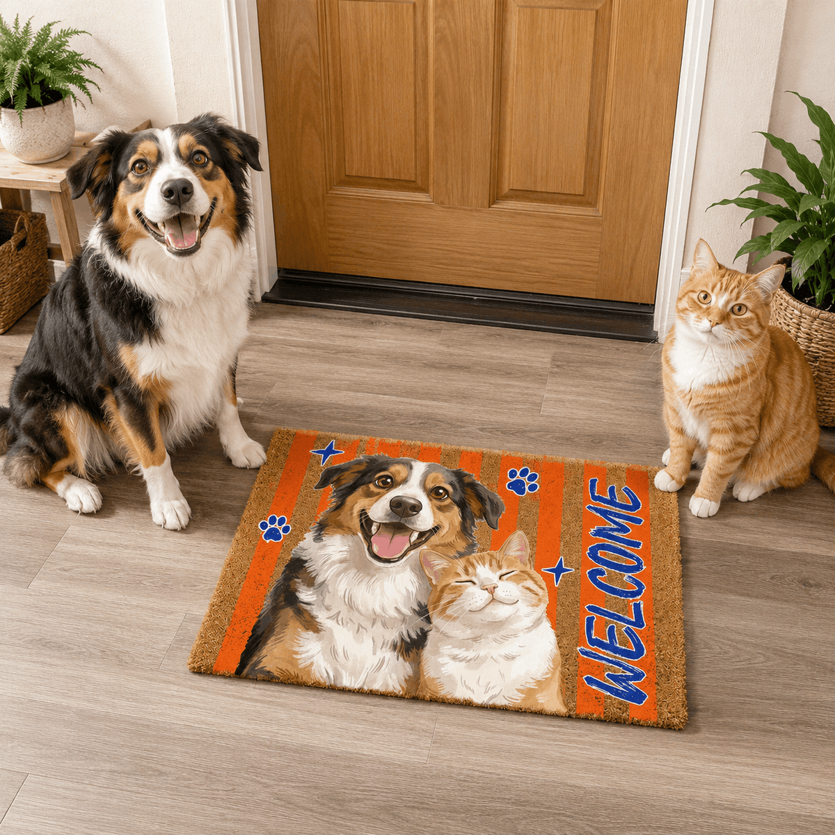 Doormat – Custom Pet Portrait "Goodbye" Striped Design