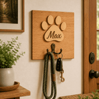 Custom Dog Leash Holder – Rustic Wooden Paw Print Design