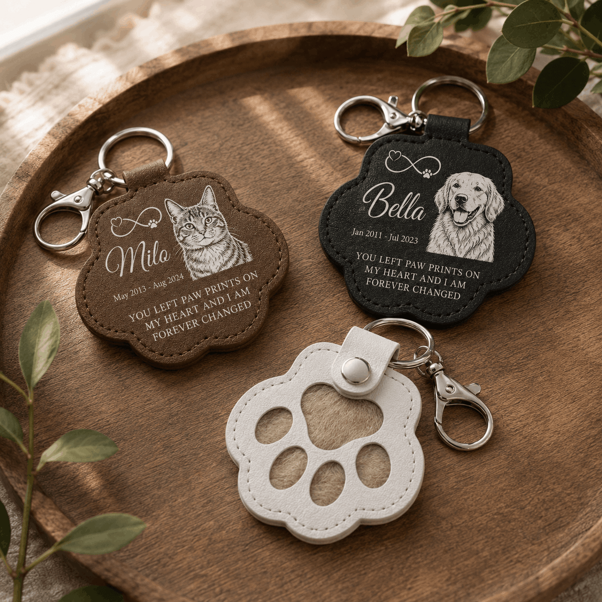 Pet Memorial Pawprint Keychain - Line Art Portrait & Meaningful Quote Keepsake