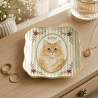 Custom Pet Portrait Ceramic Jewelry Dish – Vintage Striped Floral Frame