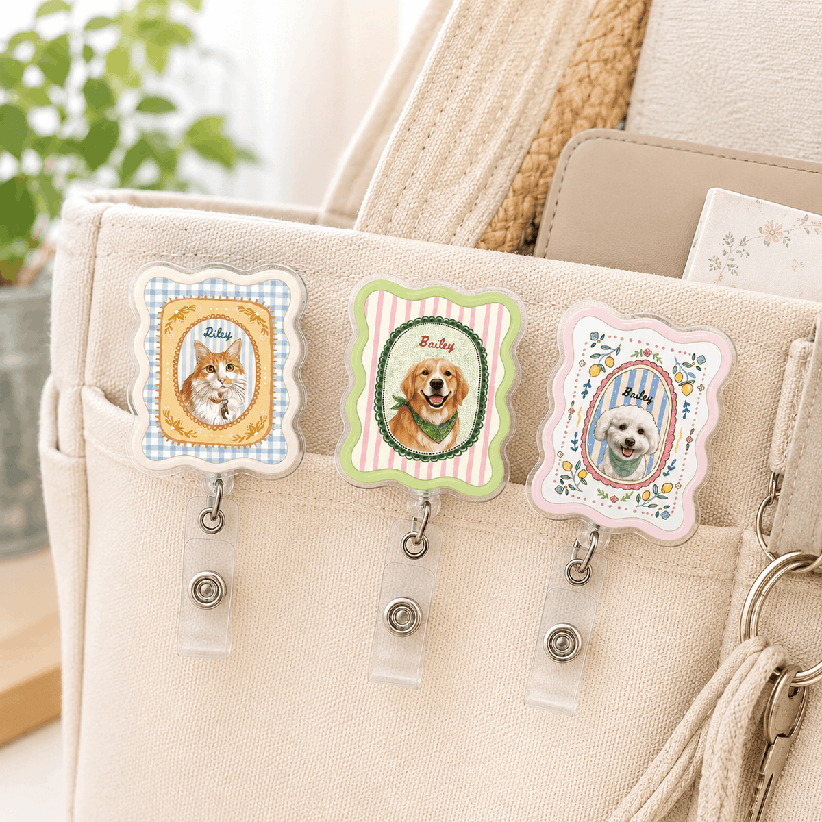 Badge Reel – Custom Pet Portrait Vintage Scalloped Frame Design