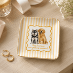 Custom Two Pets Ceramic Jewelry Dish – "Our Humans Are Getting Married" Striped Design