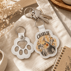 Custom Pawprint Keychain - Vintage Pet Photo Collage & Fur Keepsake