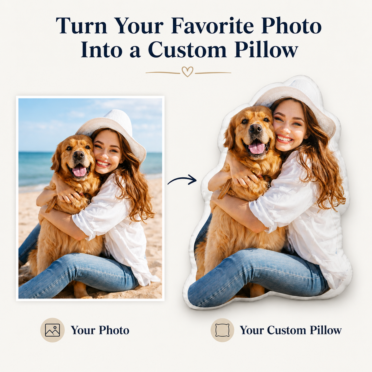 Custom Photo Shaped Pillow – Personalized Pet & Portrait Cushion