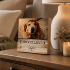 Custom Pet Memorial Wooden Block – "Forever Loved" Rustic Design