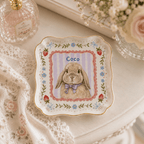 Custom Pet Portrait Ceramic Jewelry Dish – Coquette Strawberry & Bow Design