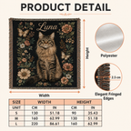 Custom Vintage Floral Pet Portrait Woven-Style Blanket - Personalized Cat & Dog Throw with Name