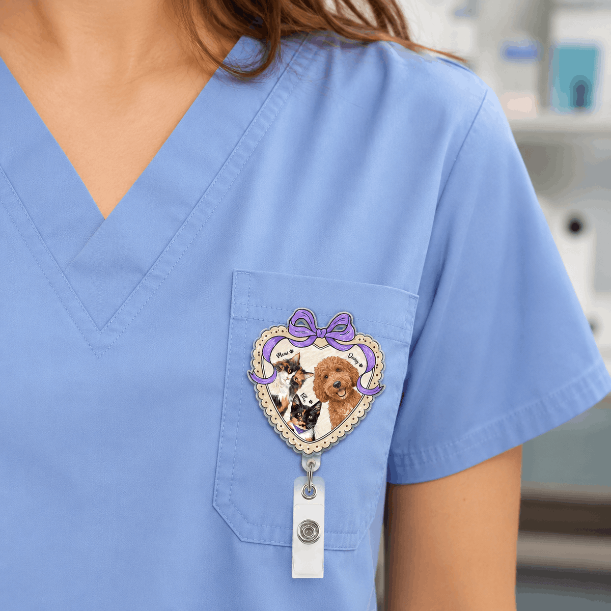 Badge Reel – Custom Pet Portrait Heart Shape Ribbon Design