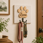 Custom Dog Leash Holder – Rustic Wooden Paw Print Design