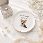Custom Pet Portrait Ceramic Jewelry Dish – "My Humans Are Engaged" Ring Dish