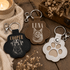 Personalized Pawprint Keychain - Custom Sketch Pet Portrait & Fur Keepsake