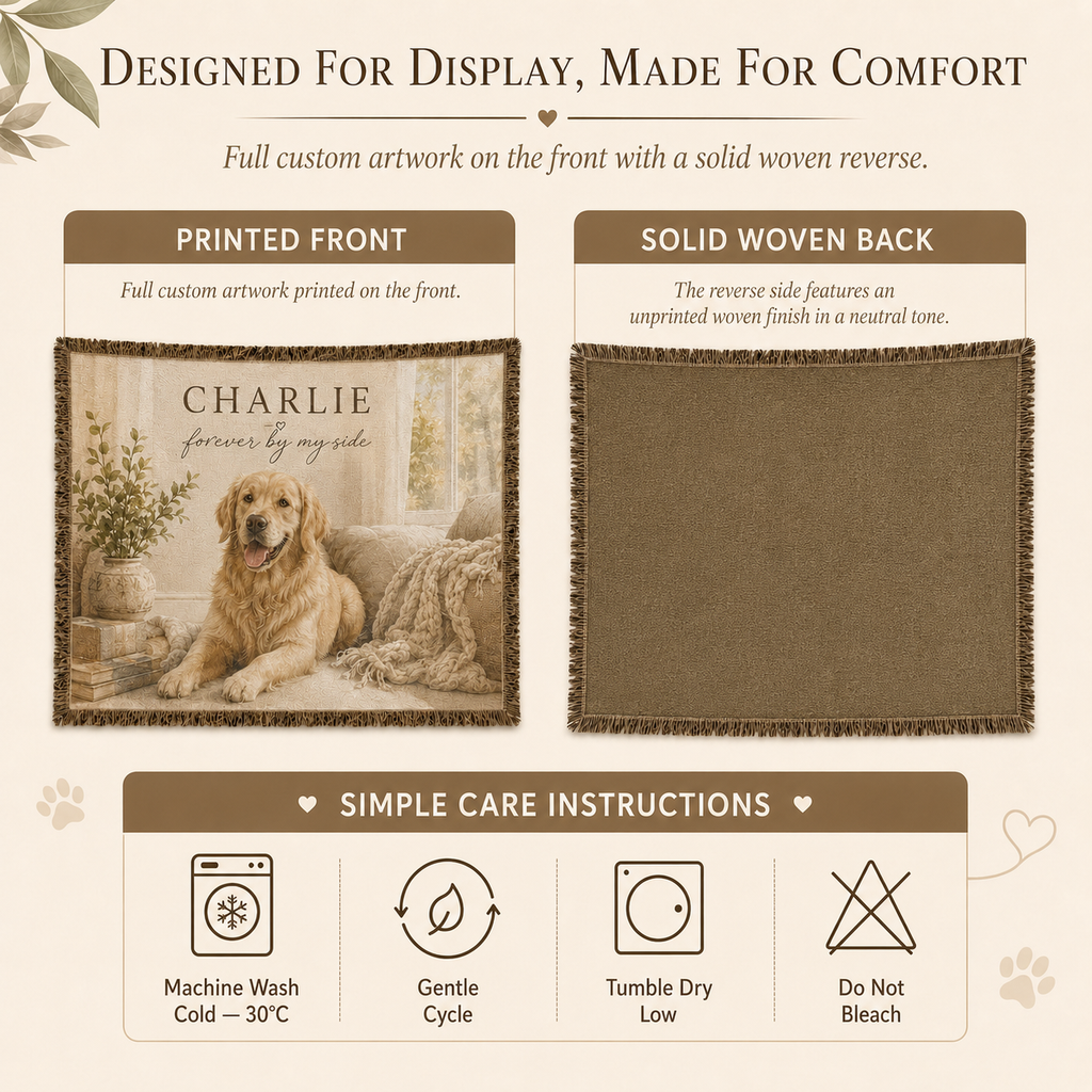 Custom Pet Portrait Woven Blanket - "Favorite Spot" Storytelling Throw