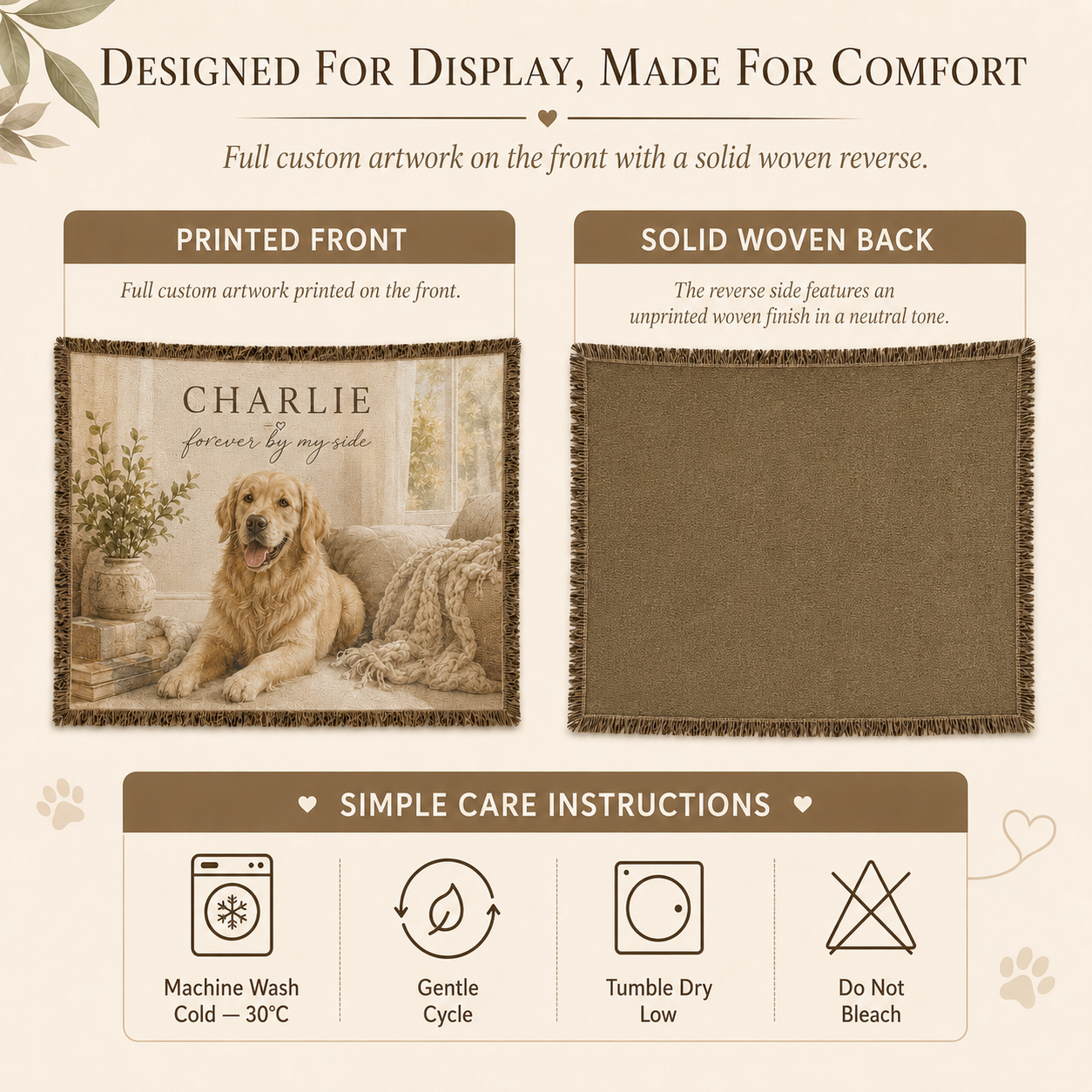 Custom Pet Portrait Woven Blanket - "Favorite Spot" Storytelling Throw