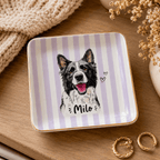 Custom Pet Portrait Ceramic Jewelry Dish – Sweet Pastel Stripes Design