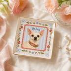 Custom Pet Portrait Ceramic Jewelry Dish – Coquette Strawberry & Bow Design