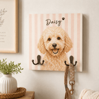 Custom Pet Portrait Dog Leash Holder – Personalized Wooden Hanger