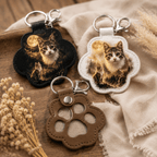 Custom Pet Memorial Keychain - Scenic Photo Blend & Fur Keepsake Gift