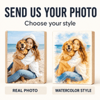 Custom Pet Photo Wooden Block – Watercolor or Real Photo Design