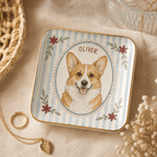 Custom Pet Portrait Ceramic Jewelry Dish – Vintage Striped Floral Frame