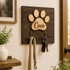 Custom Dog Leash Holder – Rustic Wooden Paw Print Design
