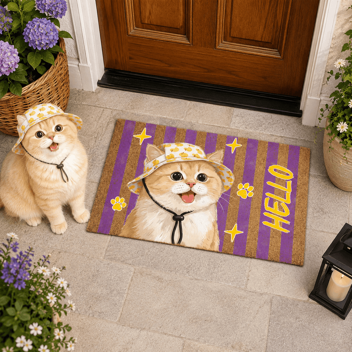 Doormat – Custom Pet Portrait "Goodbye" Striped Design