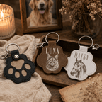 Personalized Pawprint Keychain - Custom Sketch Pet Portrait & Fur Keepsake