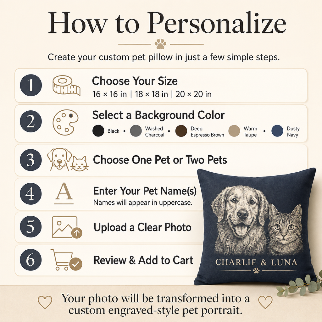 Custom Pet Portrait Pillow with Name – Personalized Dog or Cat Pillow