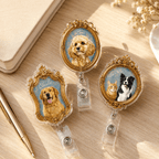 Badge Reel – Custom Pet Portrait Vintage Gold Frame Design