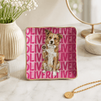 Custom Pet Portrait Ceramic Jewelry Dish – Pop-Art Repeated Name Pattern