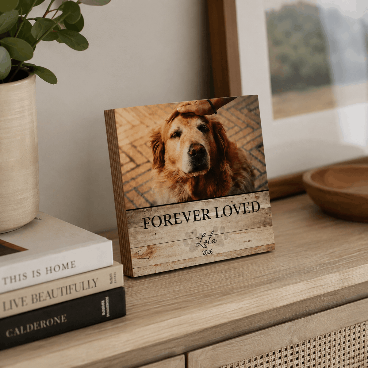 Custom Pet Memorial Wooden Block – "Forever Loved" Rustic Design